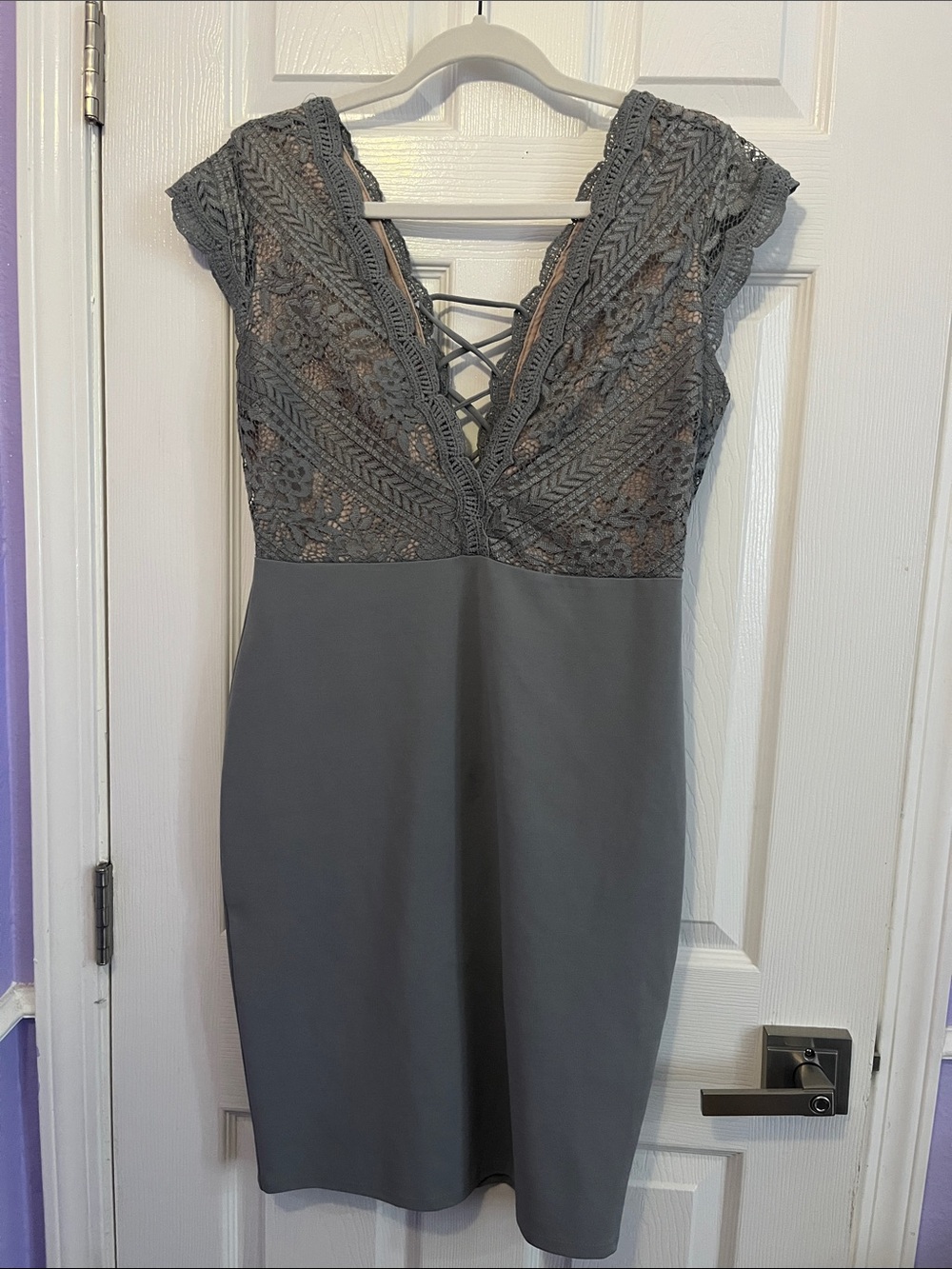 Gray Lace Trim Dress